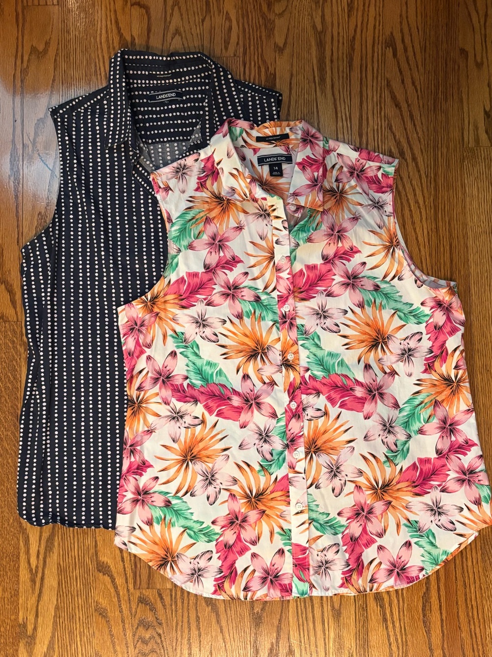 TWO Lands' End No Iron Supima Cotton Sleeveless Button Front Blouses